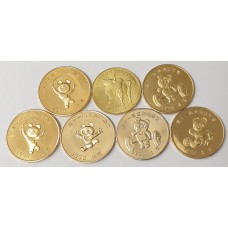 CHINA 1990 . 7x GOLD PANDA . LARGE MEDALS / TOKENS . ASIAN GAMES